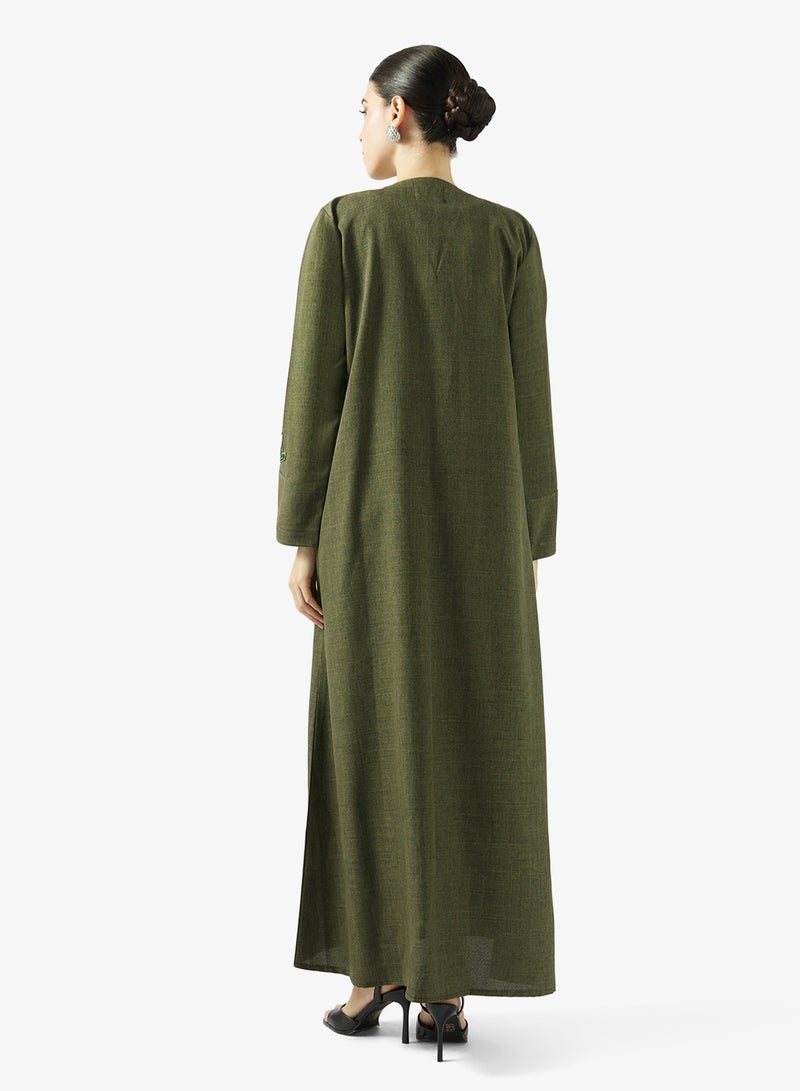 hayas closet Floral Embellished Open Front Lapel Collar Abaya - Image 2